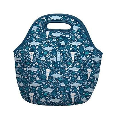 Sok It LunchTote Zippered Bag Insulated Neoprene Caddy (Happy Sharks, Large 4.5 Quart Lunch Tote)