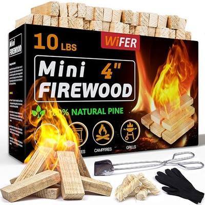 Mini Firewood Sticks with Fire Starters & Tongs, 4 Inch Kiln-Dried Pine Wood, Compatible with Solo Stove Mesa and Mesa XL, Tabletop Fire Pits, BBQ Grills and Pizza Ovens, 10 lb Box