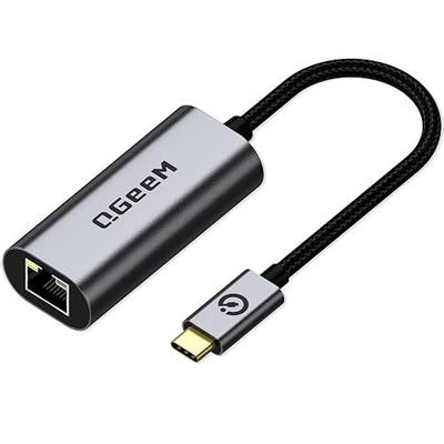 QGeeM USB C to Ethernet Adapter, 1000Mbps Gigabit RJ45 LAN Network Dongle, Thunderbolt 5/4/3 Compatible, Braided Nylon Aluminum Case for iPhone 17/16/15 Pro Max, MacBook Pro/Air M3/2, iPad, XPS - Gray