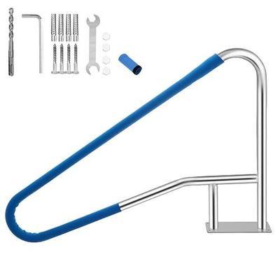 GarveeLife Pool Handrail, 55"x32" Pool Railings for Inground Swimming Pools | Pool Safety Handrails 375lbs Load Capacity, 304 Stainless Steel Pool Stair Rail with Grip Cover, Quick Mount Base Plate