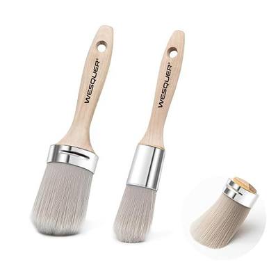 Wesquer Chalk Paint Brushes for Furniture, Wax Brush Milk Paint & Crafts | 2-pack round brush set (2" & 1.4") with beechwood handles for smooth wood refinishing and detailed painting.