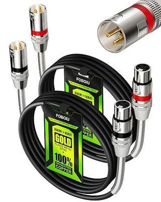 XLR Cables 6ft 2 Pack, Shielded Balanced 3-pin Male to Female | XLR Microphone Mic Cable, Oxygen-Free Copper (OFC) XLR Cable Speaker Cord with Gold-Plated Connectors, Metal Spring Black