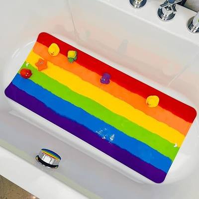 Silicone Non Slip Kids Bath Tub Mat - Anti-Slip Bathtub Mat for Baby Toddler & Adults, Bathroom Shower Safety Mat, Slip-Resistant, 35 x 15 Inches (Rainbow Strip)