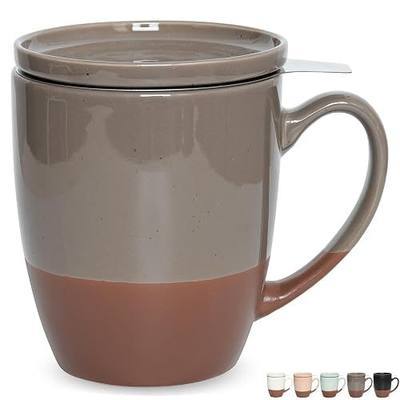 Bosmarlin Ceramic Tea Cup with Infuser and Lid, 16 Oz, Steeping Tea Mug with Strainer, Dishwasher and Microwave Safe (Grey)