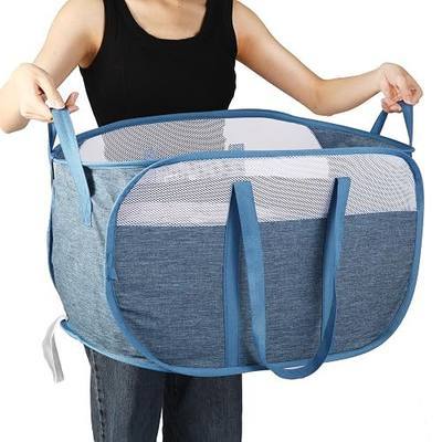 Collapsible Laundry Baskets, Tear Proof Pop Up Laundry Hamper with Dual Handles, Durable Foldable Laundry Basket, Easy to Carry Laundry Hamper for Home, Laundry Room, Bedroom, Dorm, Travel Blue