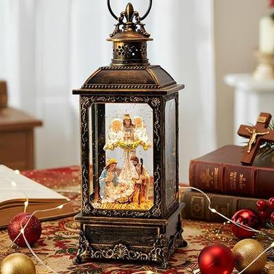 Christmas Snow Globe Swirling Glittering Angel & Nativity Scene with Music, USB Lined/Battery Operated Lighted Water Lantern for Christmas Festival Decoration Gifts