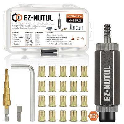 Rivet Nut Installation Tool Set Flat Head Rivnut Threaded Insert Nut Kit SAE & Metric for Metal Heavy Duty Zinc Plated Nutsert (1/4-20(Rivet Nut Tool-25pcs))
