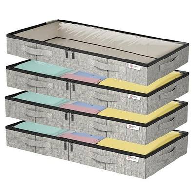 4.5 Inches Under Bed Storage Containers with Sturdy Sidewalls/Bottom and Reinforced Handles,Low Profile Underbed Storage for Clothes,Shoes,Pillows and Blankets with Zips and Clear Windows,4 Pack