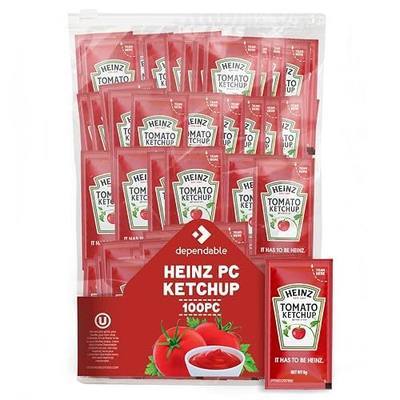 Heinz Ketchup Packets - 100 Count - Single Serve Condiment Bundle, Gluten Free, Kosher – Ketchup in Custom Dependable Product Food Safe Slide Seal Bag