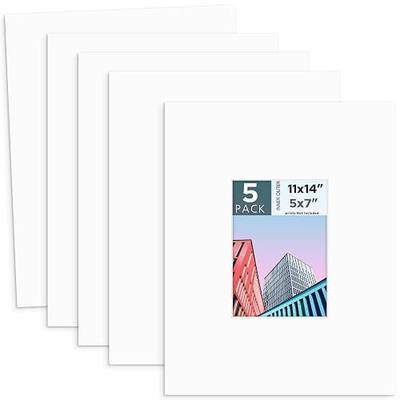 MBC Mat Board Center, 5 Pack 11x14 for 5x7 White Picture Mats Frame Mattes, Bevel Cut, Acid Free, 4-ply Thickness