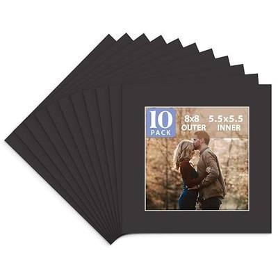 Golden State Art, Pack of 10 Acid Free 8x8 for 6x6 Black Picture Mats, Bevel Cut White Core Frame Mattes for Photos