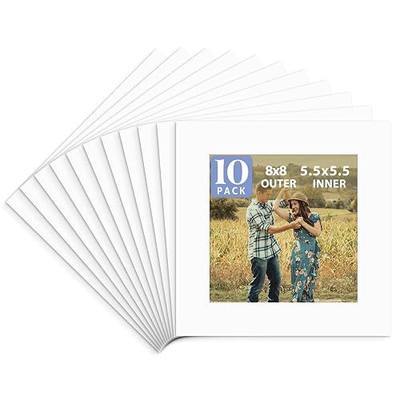 Golden State Art, Pack of 10 Acid Free 8x8 for 6x6 White Picture Mats, Bevel Cut White Core Frame Mattes for Photos