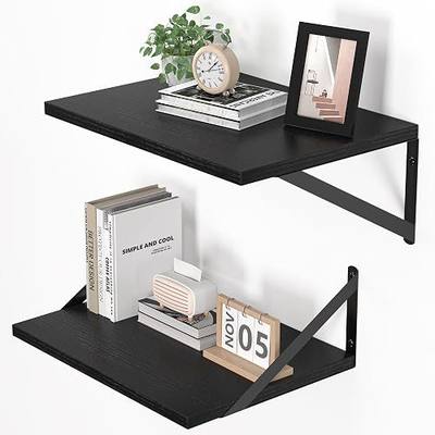 Heimlove 16W x 12D Deep Floating Shelves Set of 2 Black | Wood with Metal Bracket for Living Room, Kitchen, Office, Bedroom Wall Mounted