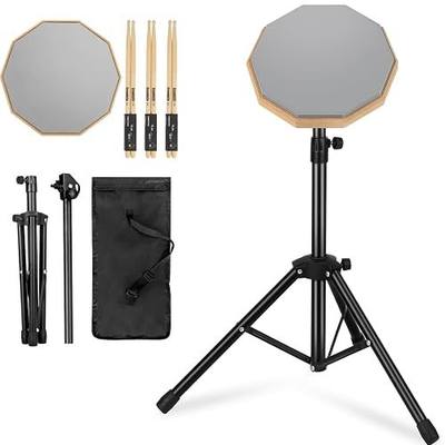 GrowDaily Drum Practice Pad Snare Drum Stand Set 8 In With Double Sided Silent Drum Pad,Drum Dampeners Gel, Drum sticks,Carrying Bag Adjustable Stand
