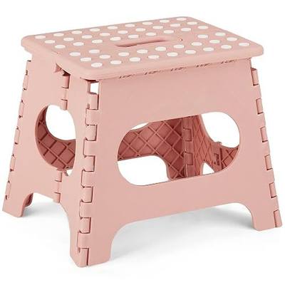 VECELO Folding Step Stool 11 Inch, Non-Slip Surface Portable Foldable 1 Step Stool with Carry Handle, Heavy Duty to Support Kids/Toddler/Adults for Living Room, Kitchen, Bathroom, Pink