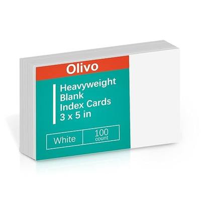 Blank Index Cards 3x5 Unlined Unruled Flash Note Cards 3" x 5", White, 100 Count, 200 GSM Heavy Weight