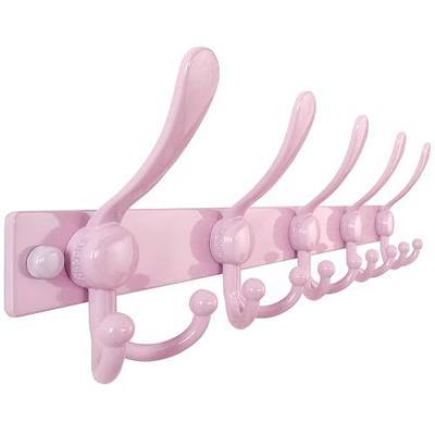 Dseap Coat Rack Wall Mount, Heavy Duty 12-Gauge Base vs Flimsy 1mm, Double-Thick Solid Anti-Snap Hooks, 16” Stud-Mount, Stainless Steel Hanger for Clothes Hat Entryway Closet Mudroom, Pink