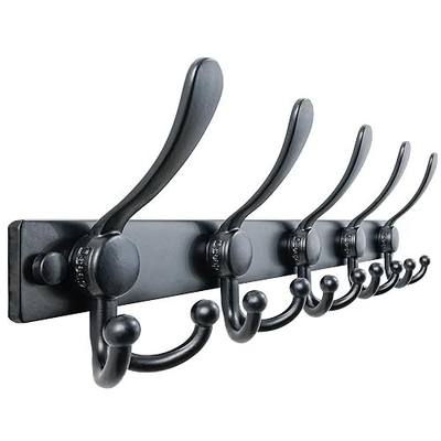 Dseap Coat Rack Wall Mount, Heavy Duty 12-Gauge Base vs Flimsy 1mm, Double-Thick Solid Anti-Snap Hooks, 16” Stud-Mount, Stainless Steel Hanger for Clothes Hat Entryway Closet Mudroom, Black