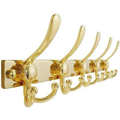 Dseap Coat Rack Wall Mount, Heavy Duty 12-Gauge Base vs Flimsy 1mm, Double-Thick Solid Anti-Snap Hooks, 16” Stud-Mount, Stainless Steel Hanger for Clothes Hat Entryway Closet Mudroom, Gold