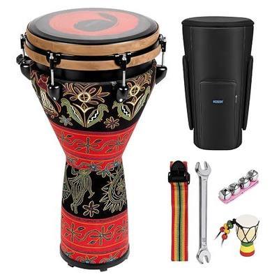 MOSEN Freestyle Mechanically Tuned 12-Inch Djembe, Carbon Fiber Hand Drum, Professional Africa Drum with drum Strap, Wrist Bells, Pendant (Colorful Craft)