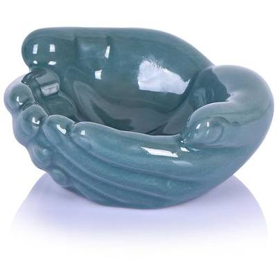 Ceramic Hands Bowl Dish Sculpture, Giving Hands Candy Holder for Succulent Planter, Crystal Rock Holder, Office, Keys Bowl for Entryway Table (Blue)