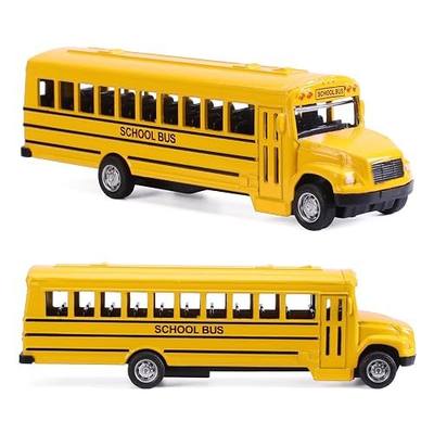 2 Pack Pull Back Bright Yellow School Bus Toys, 5.5" Die-cast Metal Friction Powered Toy Vehicles for Kids Boys Girls