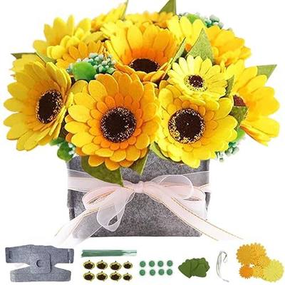 BAZIMA DIY Felt Flower Art Craft Kit, Sunflower Pot Bonsai Kit, Floral Gifts, Beginner Craft Kit, Arrange Pre-Cut Flowers and Foliage