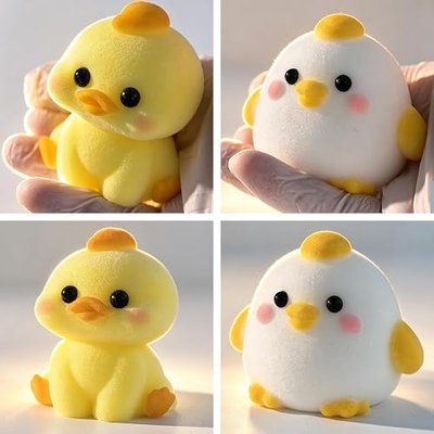 2-Pack Taba Squishy Duck Chick Toys, Cute Squishy Fidget Stress Relief Toys | CUTE SQUEEZE Handmade Soft Non-toxic Silicone Cheese Butter Dumpling Squishy, Fuzzy Animal Sensory Toys for Kids Adults,