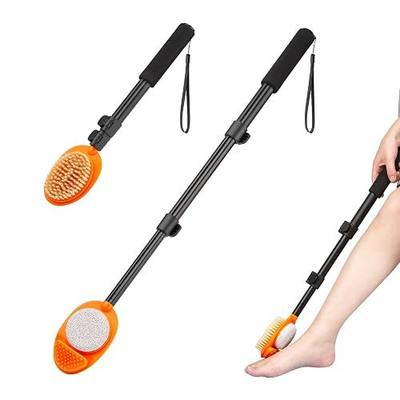 Foot Scrubber with Pumice Stone, 3 in 1 Adjustable Aluminum Tube 15”-28” Shower feet Dead Skin Remover, Foot Cleaning Brush for Seniors,Elderly, Disabled Men and Women