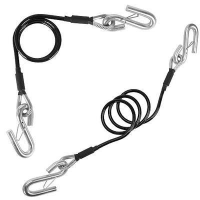 JEXTRA 48 Inch Trailer Safety Chains Self-Coiling Towing Safety Cables | Weatherproof Black Vinyl Coated Boat Safety Chain with Double 7/16 Inch S-snap Hooks 5000 LBS Break Strength, 2 Pack