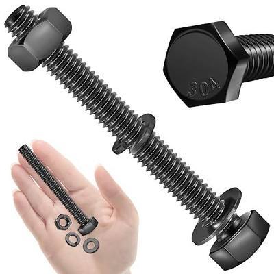 (10 Sets) 1/4-20 x 2-1/2" Hex Head Stainless Steel Bolts and Nuts with Flat & Lock Washers, 304 Stainless Steel 18-8, Fully Threaded, 1/4 Bolt, Black Oxide by Mywish