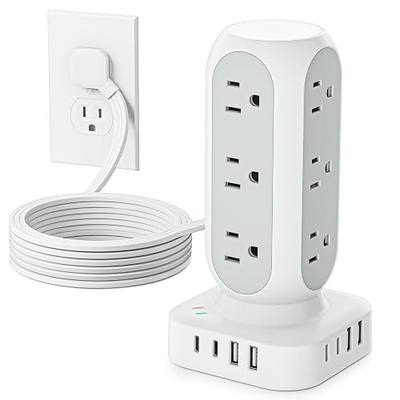 Tower Surge Protector Power Strip, Flat Plug Outlet Extender with 12 AC Outlets & 8 USB Ports, 5 FT Extension Cord with Multiple Outlets, 24W Total Charging Station for Home Office Dorm Room