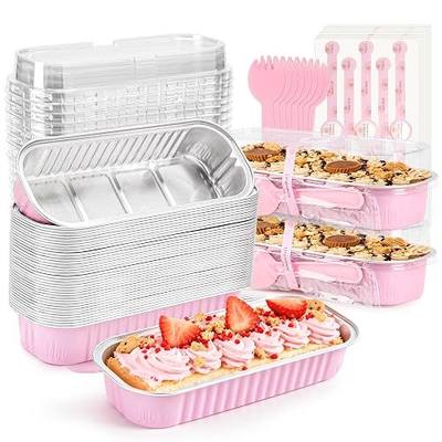 Mini Cake Pans with Lids, 100 Pack Pink 6.8oz for Picnic Desserts | Use for mini cheesecakes, brownies, puddings and bakery samples; simple structure is easy to understand at a glance.