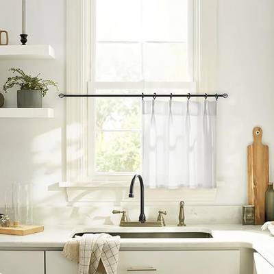 Lino Rosa White Sheer Cafe Curtains for Kitchen, 18 Inch Length Pinch Pleated Short Drapes for Small Window