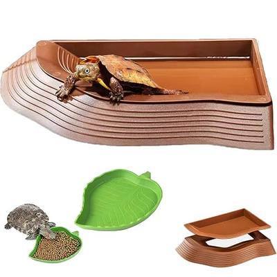 3PCS Tortoise Water Bowls with Ramp Leaf Tortoise Food Dish Reptile Food Water Bowls Reptile Bathing Pool Aquarium Ornament for Gecko, Snake, Turtle, Bearded Dragon, Lizard Small
