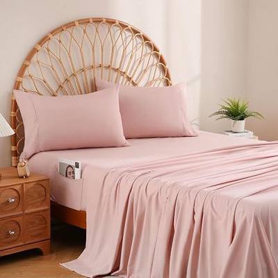 JSD Dusty Pink Twin Sheet Set with Side Storage Pocket, 3 Piece Soft Kids Microfiber Bed Sheets Deep Pocket Corner Straps Oeko-Tex Certified