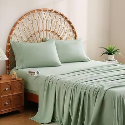 JSD Sage Green Twin Sheet Set with Side Storage Pocket, 3 Piece Soft Kids Microfiber Bed Sheets Deep Pocket Corner Straps Oeko-Tex Certified