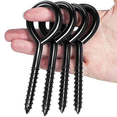 TLAZZ 4 Pack Eye Bolts Screw in Hooks for Hanging Tie-Downs | 5 Inch Heavy Duty Black Large Screw in Eye Hooks, Eye Hammock Stand Hooks Screw, Heavy Indoor & Outdoor Uses