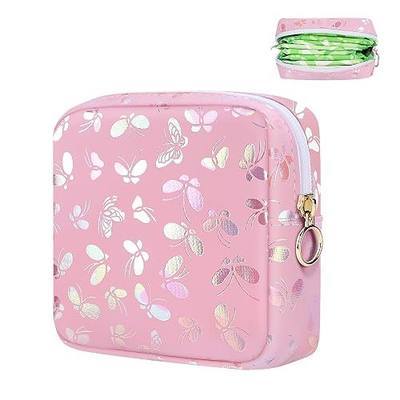 Likesing Period Bag Pouch, Leather Tampon Holder for Purse-Butterfly Pink | PU Period Pouches for Teen Girls, Women Portable Sanitary Napkin Storage Bag, Feminine Sanitary Bags Emergency Pad Pouch