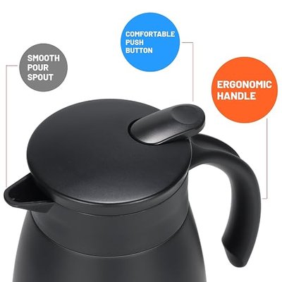 27 Oz Thermal Carafe with Ceramic Liner, 750 ml Insulated Stainless Steel Small Carafe for Keeping Coffee, Tea and Water Hot, Black