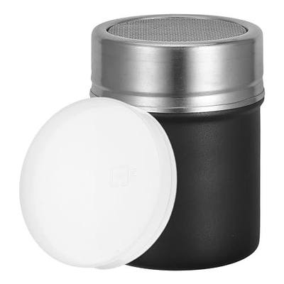 iplusmile 304 Stainless Steel Powdered Sugar Shaker with Fine Mesh Lid - Black Flour Sifter Duster for Cocoa Cinnamon Coffee - Professional Seasoning Dredge Shaker for Baking