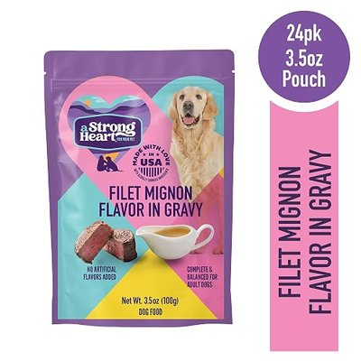 A Strong Heart Wet Dog Food Pouches, Filet Mignon Flavor in Gravy, 3.5 oz Pouches (Pack of 24), Made in the USA with Real Filet Mignon
