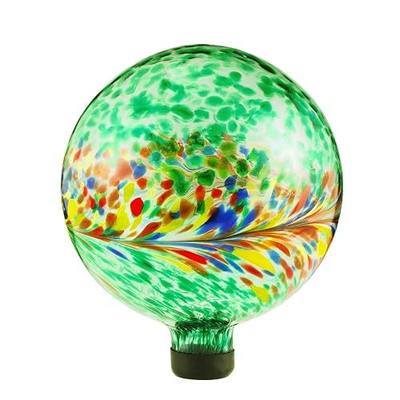 VOREEN 10-Inch Glass Gazing Ball, Outdoor Gazing Globe, Handmade Reflective Ball Yard Decoration for Homes, Patio, Lawn and Gardens, Gift for Mom Wife Friend, Phoenix Tail Design, Green