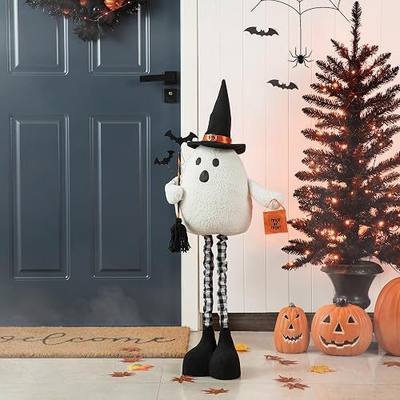 Glitzhome 38" H/30" H Halloween Ghost Plush Decor Lighted Telescoping Fabric Ghost Doll Standing Decor with Timer Spooky Table Collectible Ornaments