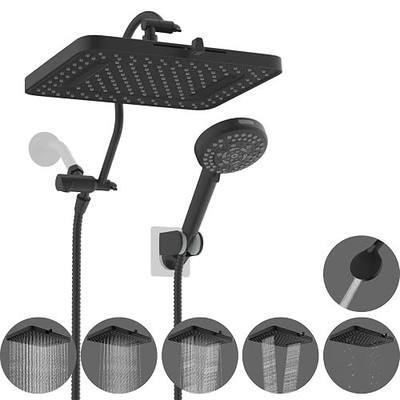 Hibbent 13'' 5-spray Rain Shower Head with 10-Spray Handheld, Matte Black | cUPC Certified High Pressure Dual Showerhead Combo, Upgraded Rainfall Shower Head, 12'' Extension Arm, 71'' Hose & Holder
