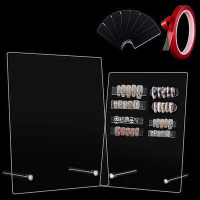 Nail Display Acrylic Display Board For Nail Art Holder Practice | 2pcs Nail Art Display With 50pcs Display Tips And Double Side Tape, Acrylic Nail Art Display Stand For Salon Nail Suplies