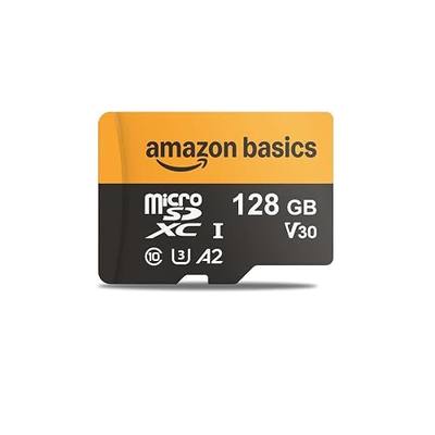 Amazon Basics 128GB microSDXC Memory Card with Adapter for Smartphones, Drones, Cameras, Full HD, Read Speed Up to 200MB/s, 1-Pack
