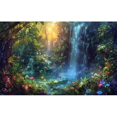 Fantasy Forest Landscape Aquarium Background Waterfall Jungle Rainforest Fish Tank Background Tropical Flowers Plants Reptile Tank Backgrounds Colourful Flower Mushroom Enclosure Backgrounds 36x18in