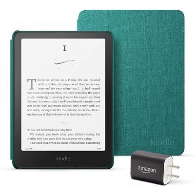 Amazon Kindle Paperwhite Bundle: Includes, Amazon Kindle Paperwhite 16GB | Jade, Fabric Cover | Jade, & Power Adapter