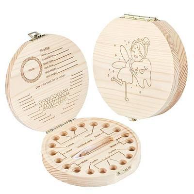 Annhua Tooth Fairy Tooth Holder Wooden Umbilical Cord Keepsake Box, Cute Baby Teeth Keepsake Box with Tweezer and Fetal Hair Container, Lost Tooth Fairy Box for Incisor|Canine|Molar|Umblllcal Cord